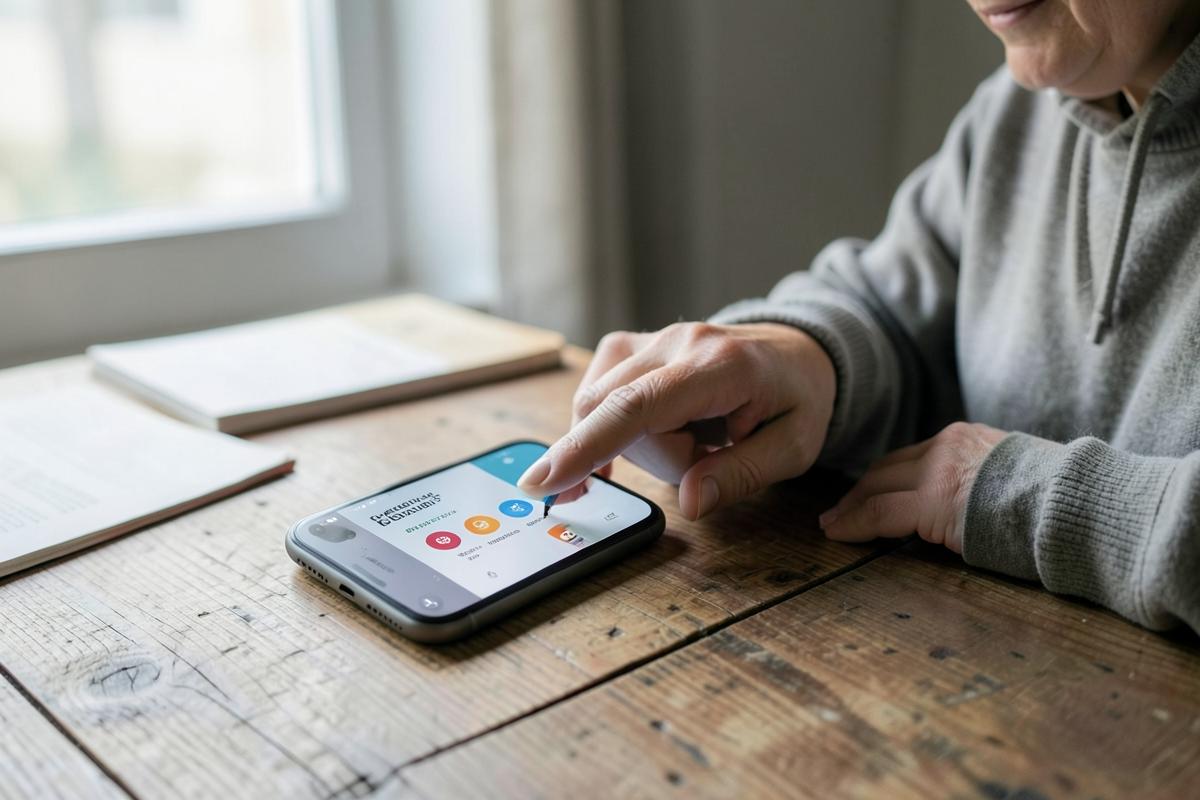 Person setting a limit in an app at a wooden table